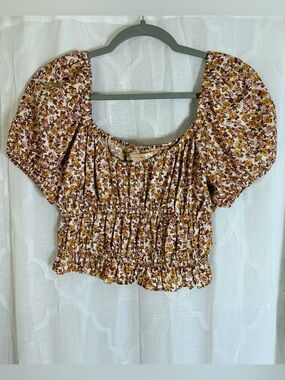 BoG Collective Floral Smocked Crop Top S| Cottagecore Puff Sleeve Peasant Blouse